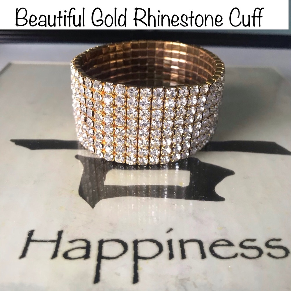 Not Your Average Gold Alloy Rhinestone Cuff 1 1/8” - Picture 2 of 8